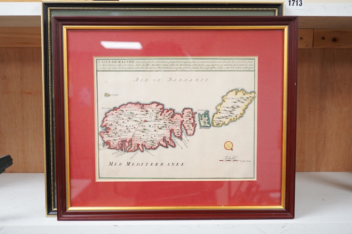 A collection of four maps of Malta, to include one after Johann Baptist Homann and Cornel Blaeu, largest 32 x 39cm